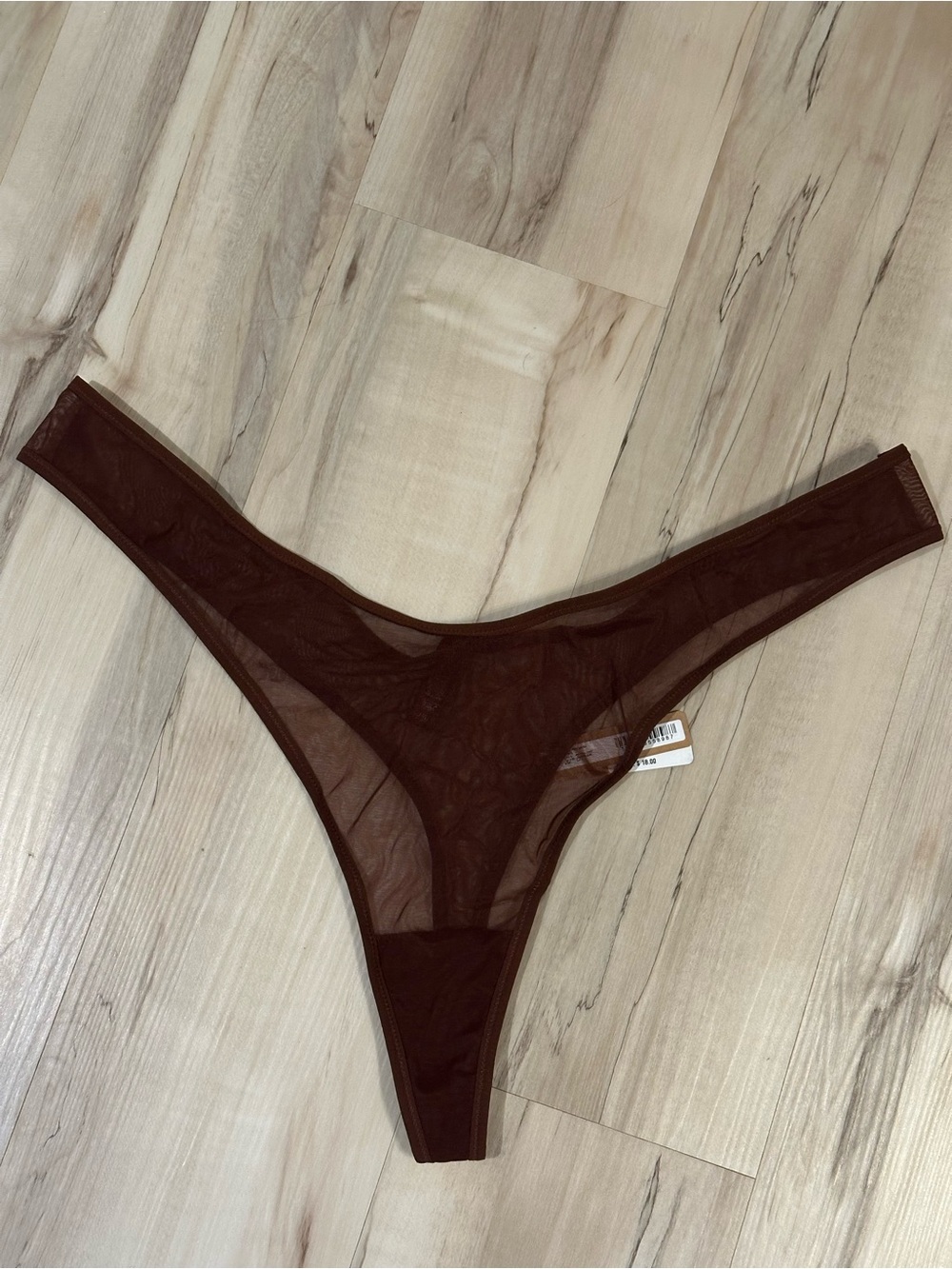 SKIMS Ultra Fine Mesh Sheer High-Cut Thong - Mahogany NWT